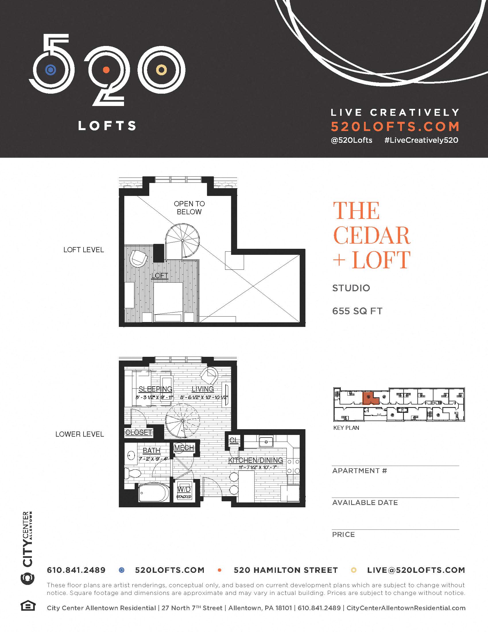 Floor plan for studio, 1 bath, 655 sqft